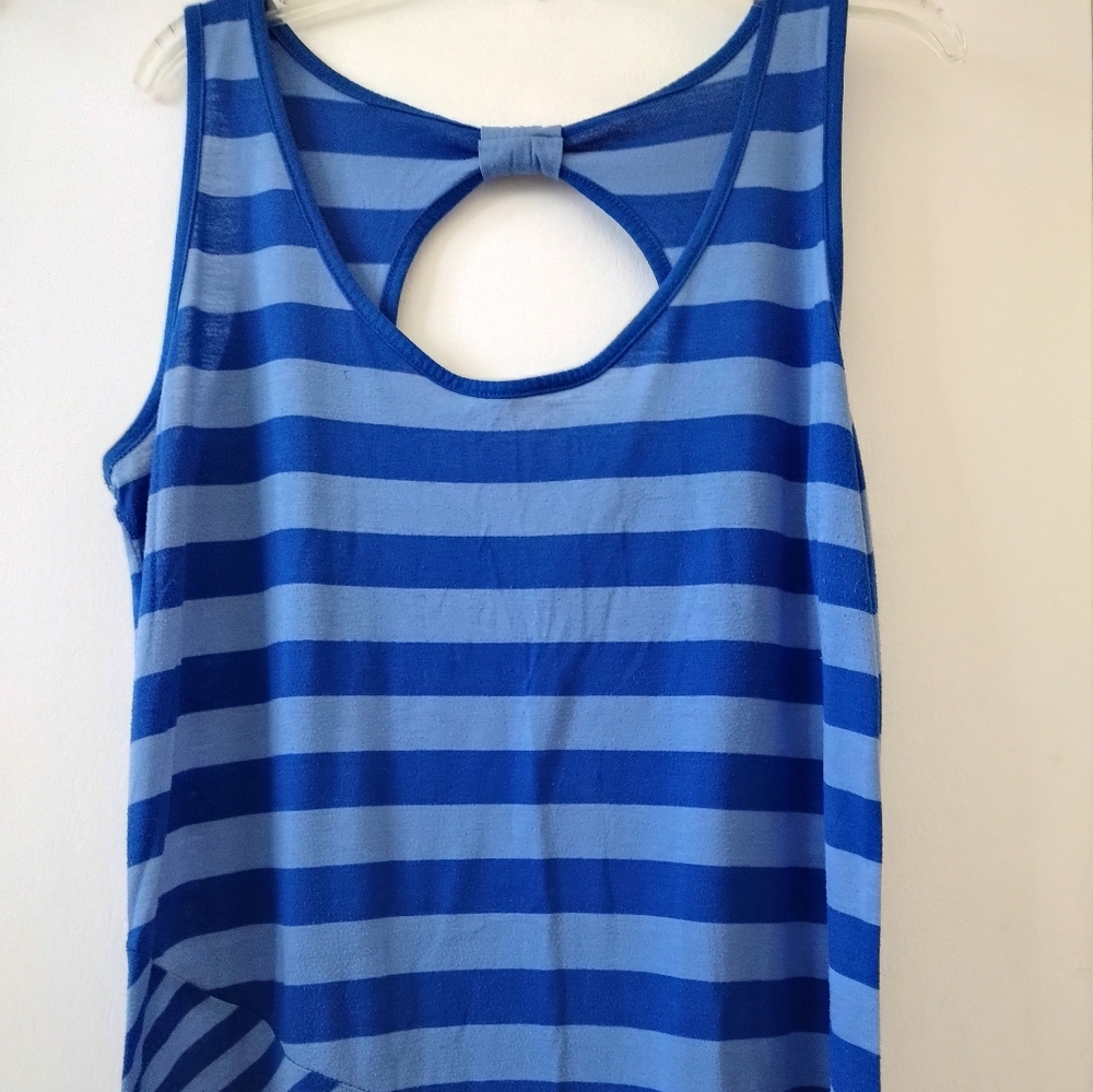 Blue Keyhole Open Back Nautical Summer Striped Maxi Dress Size 2X